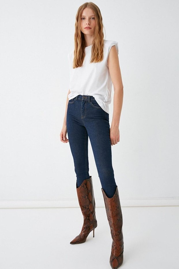 Spade A.c.a.i.p Women's Dark Blue High Waist Ankle Length Slim Leg Skinny Lycra Jeans