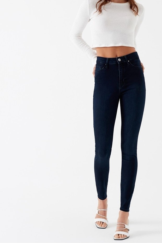 Women's Dark Blue High Waist Ankle Length Slim Leg Skinny Lycra Jeans
