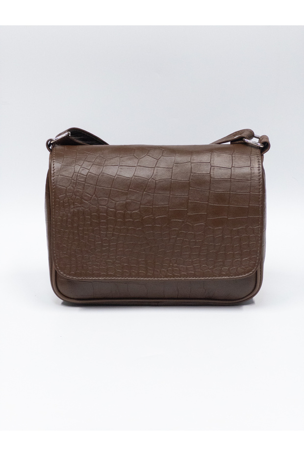 Genuine Leather, Medium Size, Hazelnut Color, Patterned, Cross Strap, Women's Shoulder Bag 25*21*8