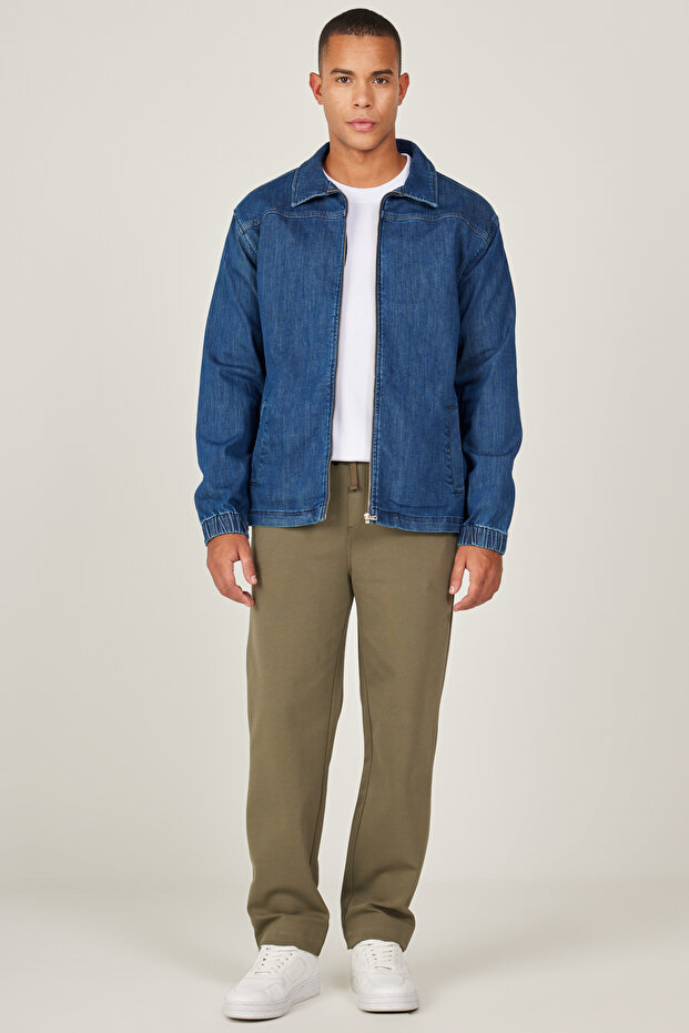 Męski płaszcz dżinsowy w kolorze indygo o standardowym kroju, z kołnierzykiem dla niemowląt - 2