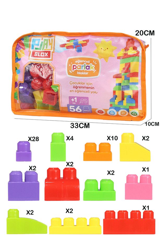 Play Blox Yapı Oyuncakları 56 Parça Çantalı Parlak Renkler Mega Blok Seti 2892 - 3