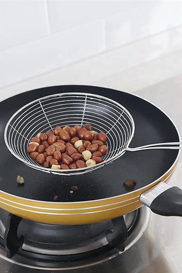 2'li Set Paslanmaz Çelik Kızartma Kevgiri, Yağ Süzgeci, Çelik Tel Kepçe, 13 Cm Ve 11 Cm Çap - 4