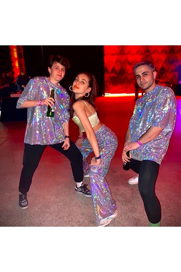 Pullu Parlak Gümüş Disko Pantolon Hologram Metalik Kumaş - 6