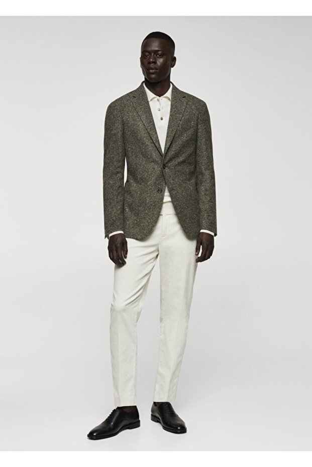 Herringbone Pattern Pure Wool Blazer - 2