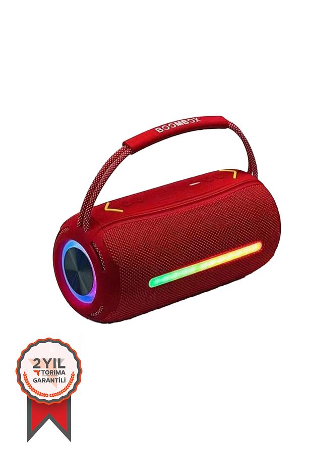 Booms Box 360 Taşınabilir Rgb Ledli Bluetooth Hoparlör Usb-Tf Kırmızı - 1