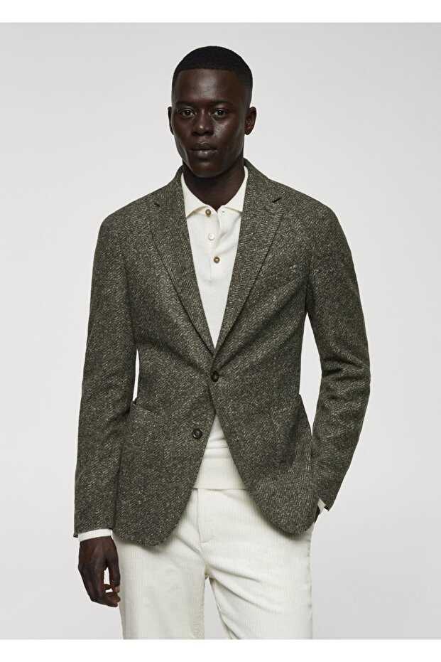 Herringbone Pattern Pure Wool Blazer - 1