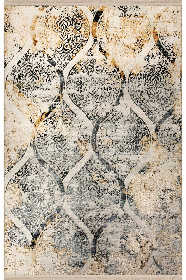 Beige Gray Powder Geometric Quadrilateral Shape Patterned Modern Decorative Carpet 1945