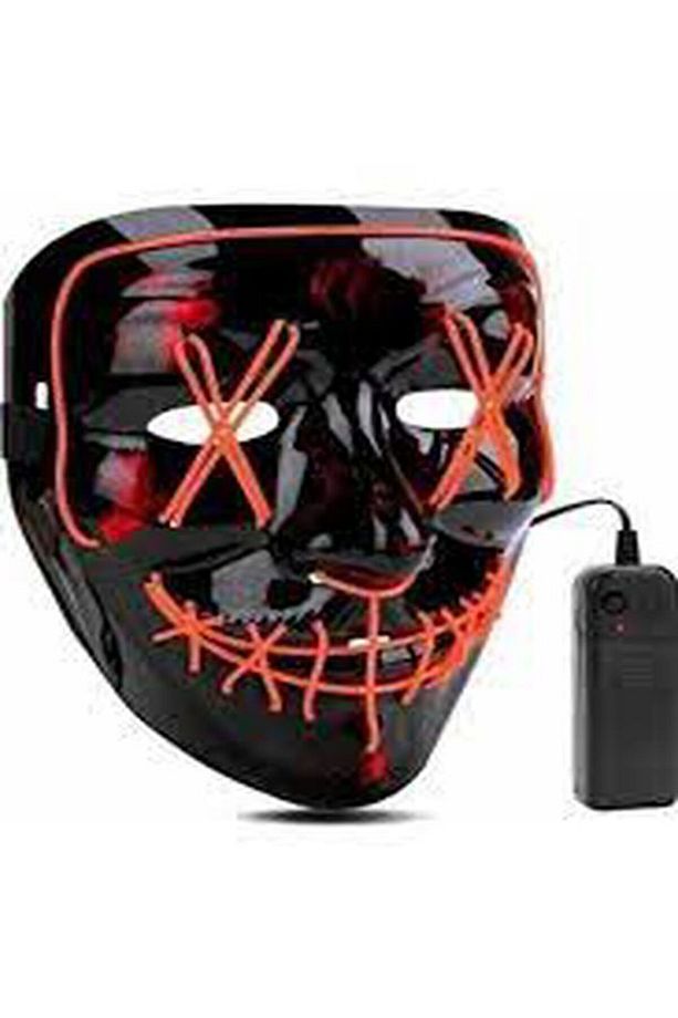 Hallowen Led Işıklı Neon Maske 3 Modlu Parti Eğlence Yılbaşı Maskesi Turuncu - 4