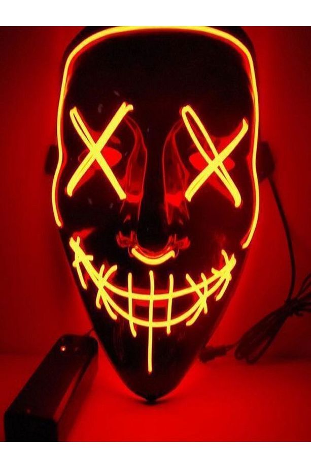Hallowen Led Işıklı Neon Maske 3 Modlu Parti Eğlence Yılbaşı Maskesi Turuncu - 3