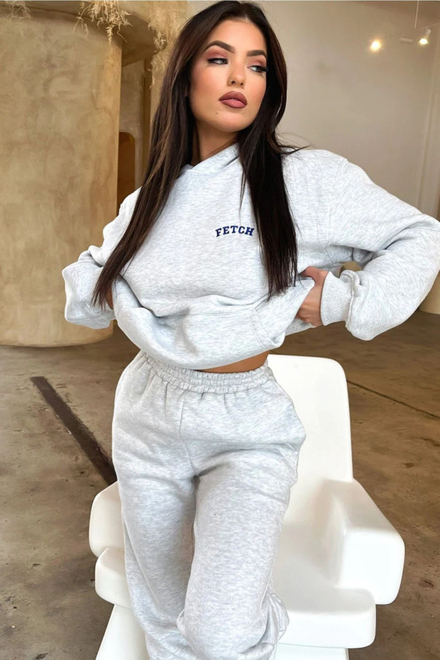 Gray Fetch tréningruha szett - Nyomtatott, túlméretezett kapucnis - 6