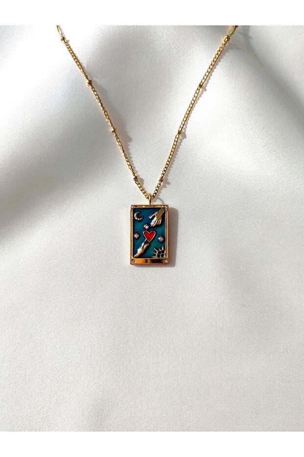 Women's Stainless Steel Authentic Khaki Tarot Sun Crescent Motif Necklace
