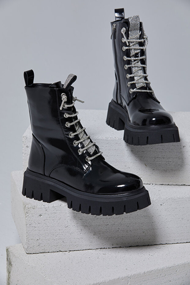 Kira Imported Stoned Patent Leather Boots
