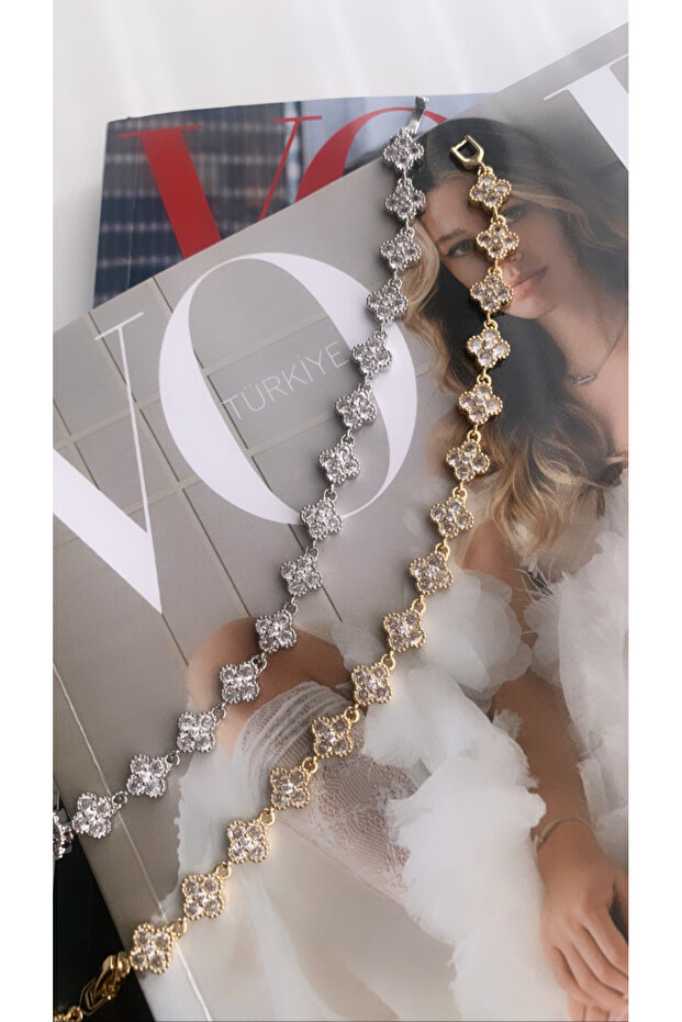 Taşlı yonca çelik bileklik - 3