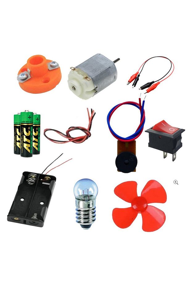 Okul Deney Seti - 6, Deney Zili, Duy, Anahtar, Pil Yatağı, Pil, Lamba, Kablo, Dc Motor - 1