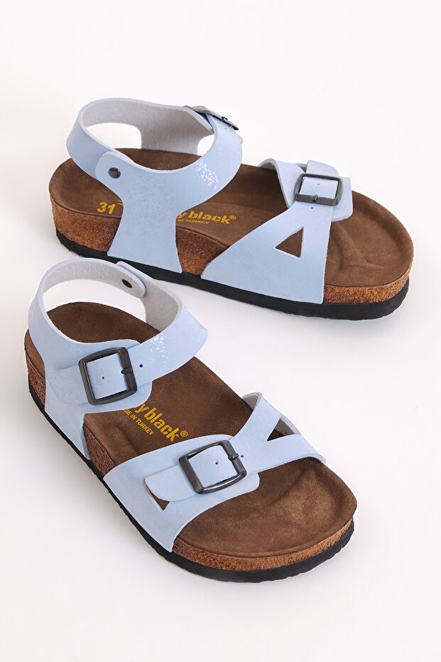 Children's Unisex Baby Blue Comfortable Poly Sole Double Buckle Sandals