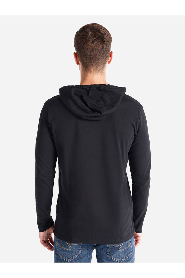 Regular Fit Kapüşonlu Siyah Erkek Uzun Kol Tişört - 2