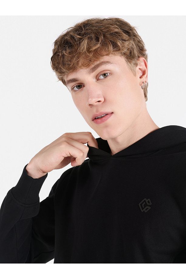 Regular Fit Baskılı Kapüşonlu Siyah Erkek Sweatshirt - 4