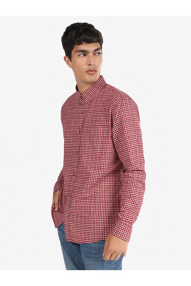 Regular Fit Kareli Bordo Erkek Uzun Kol Gömlek - 1