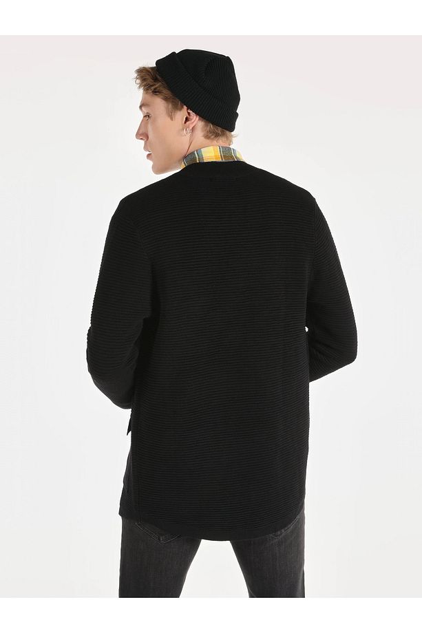 Regular Fit Cepli Siyah Erkek Hırka - 2