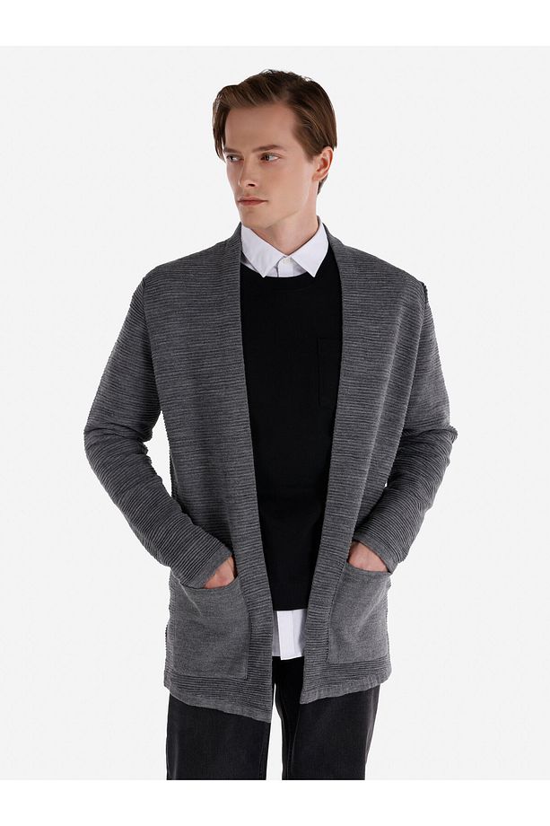 Regular Fit Cepli Gri Erkek Hırka - 5