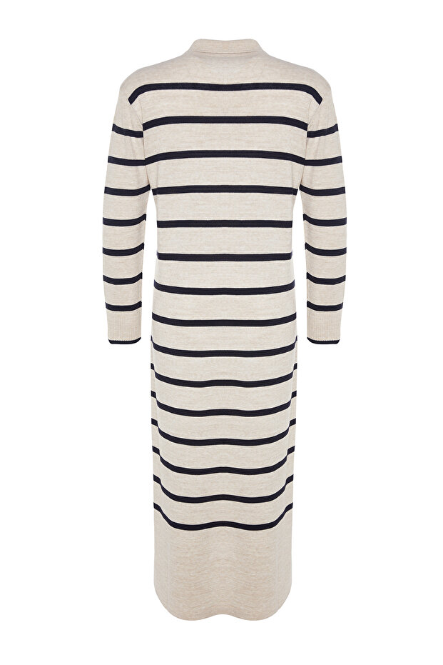 Dzianinowa sukienka w paski w kolorze indygo z kołnierzykiem polo TCTAW22EB0212 - 8