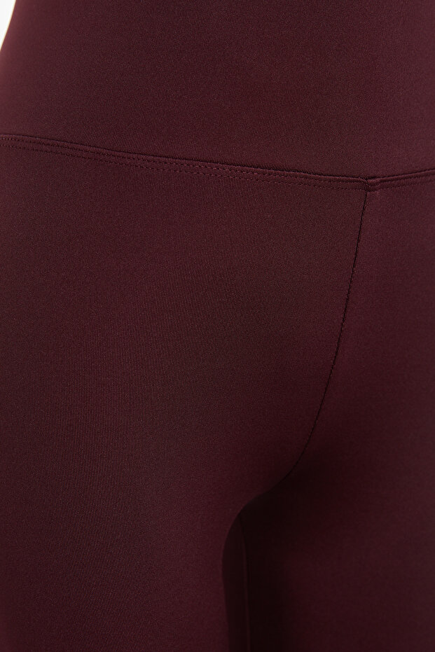 Koyu Vişne Geniş Bel Lastikli Ekstra Toparlayıcı Tam Boy Örme Spor Tayt TWOAW21TA0029 - 8
