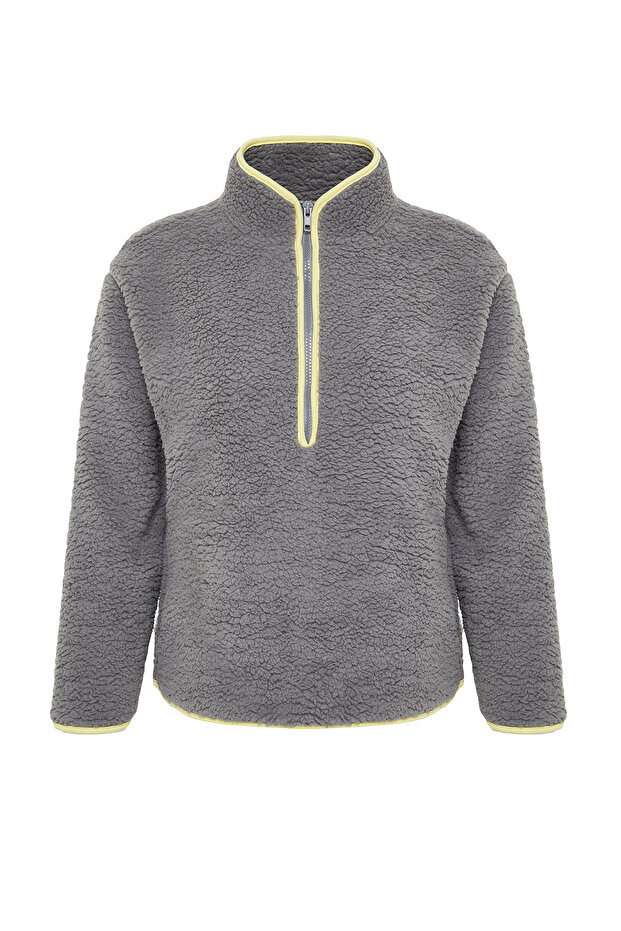 Gri Peluş Örme Spor Sweatshirt THMAW23SW00021 - 10