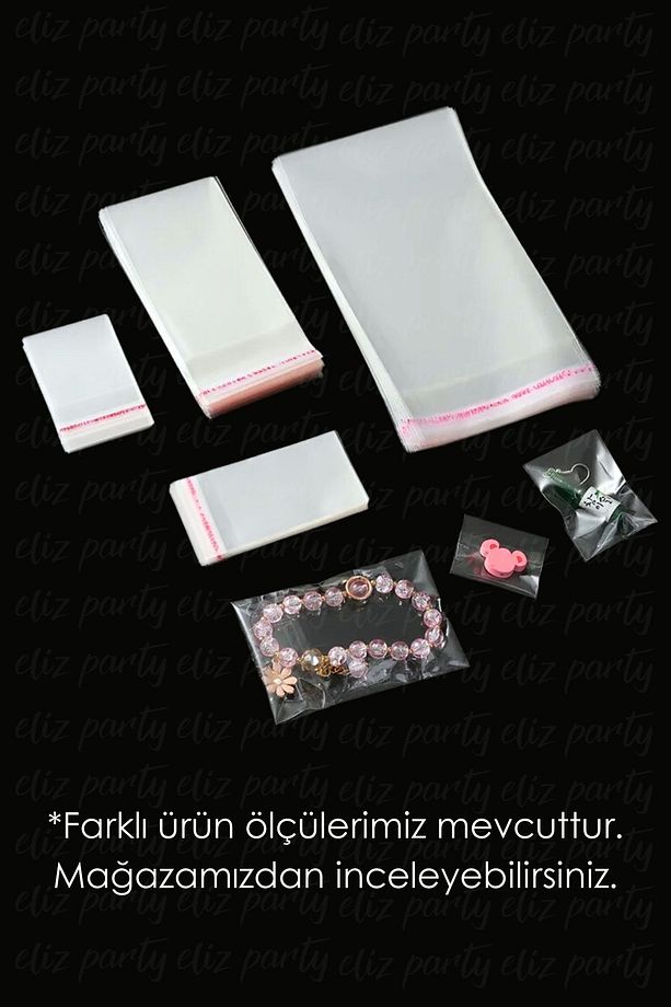 7x20cm Şeffaf Bantlı Yapışkanlı Opp Parlak Jelatin Poşet Bijuteri Aksesuar Paketleme Poşeti 100 Ad - 3