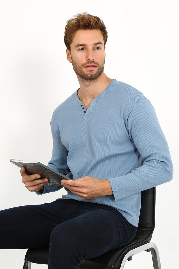 5524 New Season V-Cut Buttoned Brow Ribbed Knit Zak Standard Fit – Suitable for Daily Use