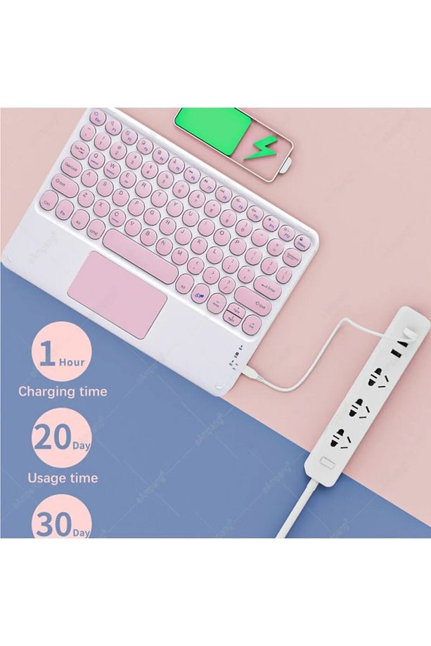Tüm Cihazlara Uyumlu Akıllı Taşınabilir Şarj Edilebilir Kablosuz Bluetooth Klavye Mause Pad - 2