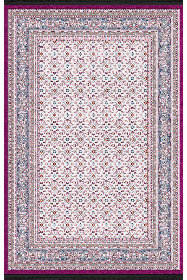 Mira Pink Themed Cross Traditional Floral Motif Ethnic Patterned Vintage Decorative Carpet Mira 1597