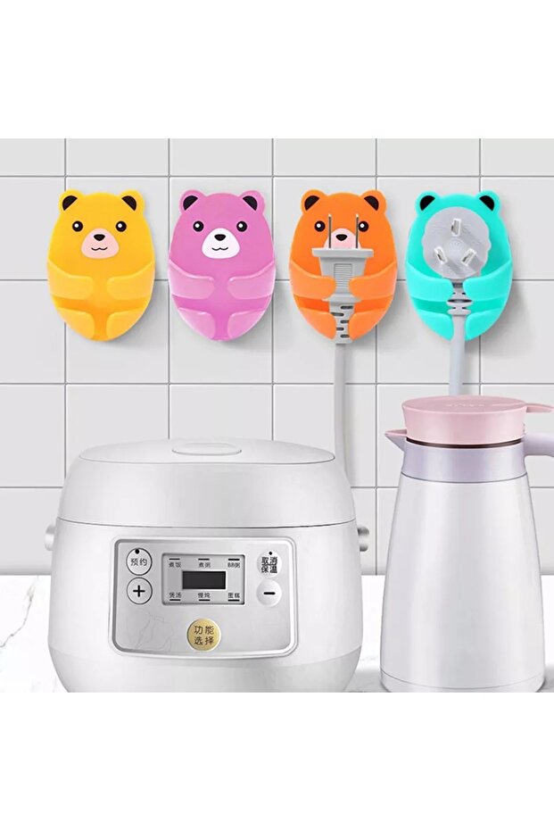 شماعة توصيل منقوشة مكونة من 4 قطع حامل كابل بنمط دب ذاتي اللصق - 2