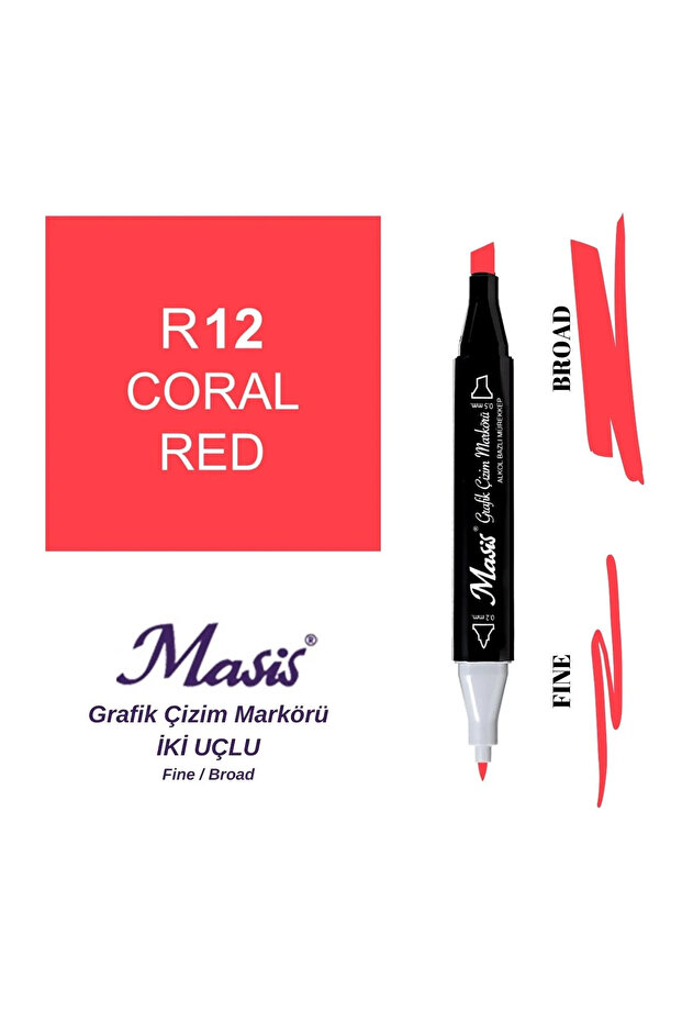 Twin Double Ended Marker Pen 12 Coral Red