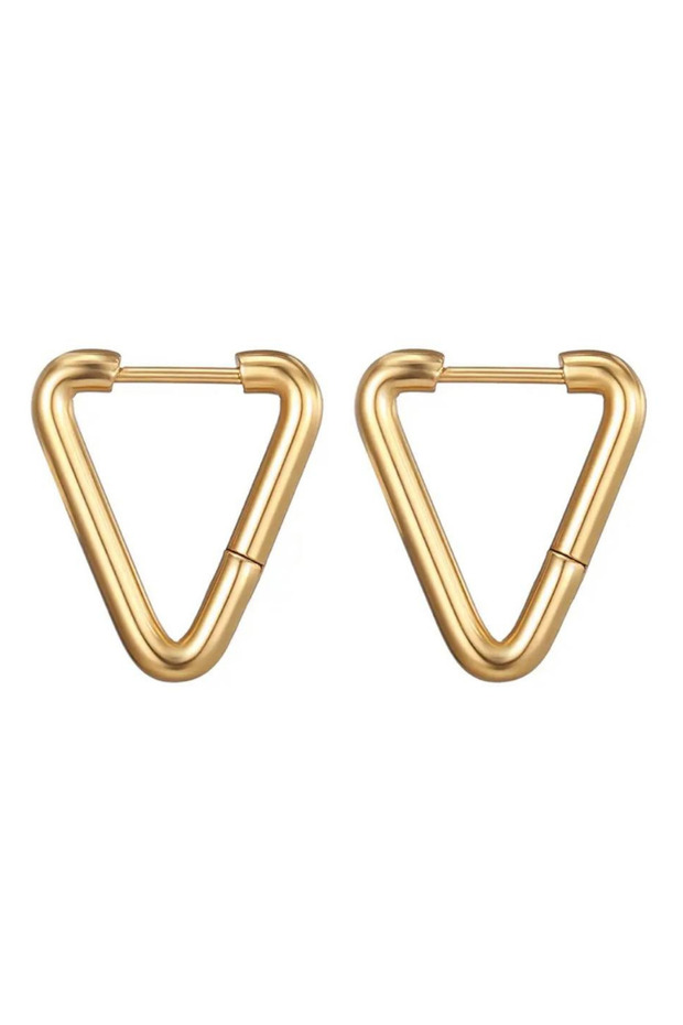 Unisex Gold Color Triangle Cut Steel Hoop Earrings