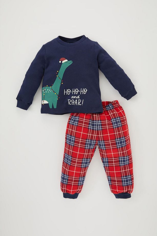 Erkek Bebek Yılbaşı Temalı Uzun Kollu Flanel Pijama Takımı - 1