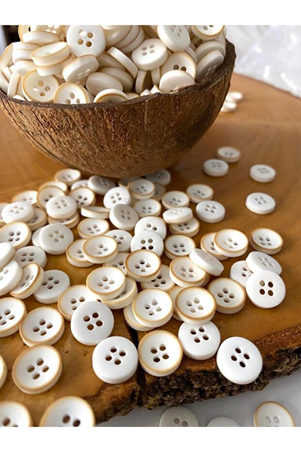 11.5 mm White - Orange Polyester Button (30 Pcs)