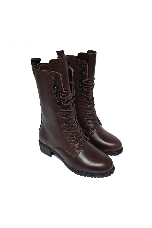 Comfortable Women's Short Heel Boots with Fleece Inside, 100% Genuine/Real Leather, Tied Zipper, 8470