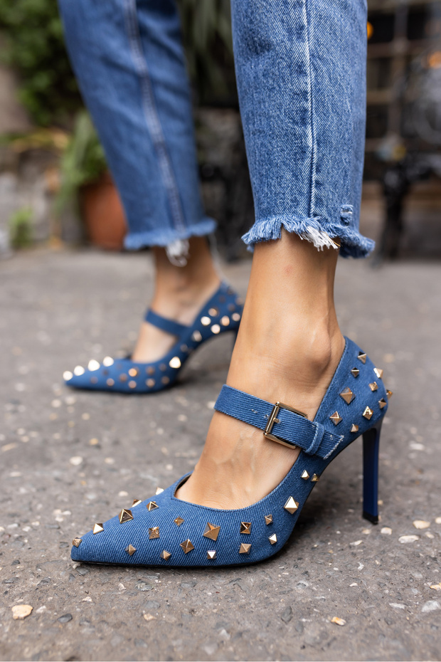 CREYZA WOMEN'S DENIM TROKE DETAIL HEEL SHOES