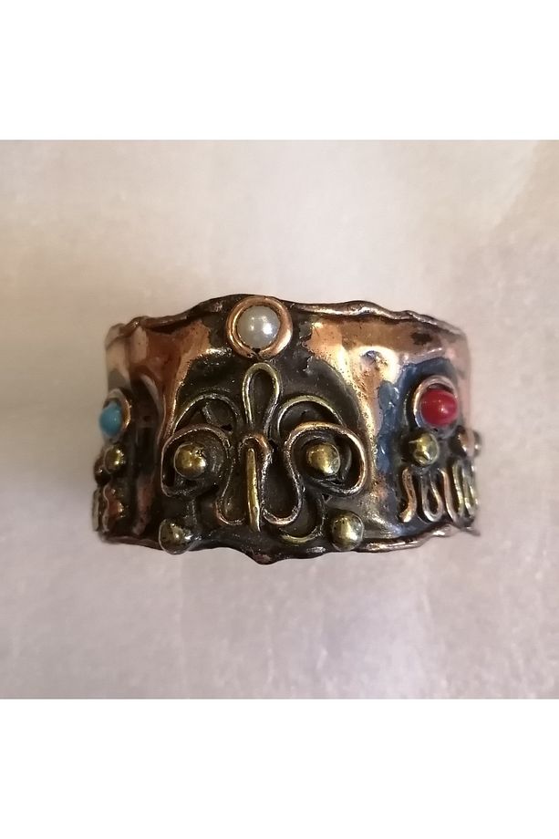 Unisex otantik el yapımı kelebekli dalgalı şekilli süslü renkli yapay taşlı bakır bilezik Hint Malı - 1