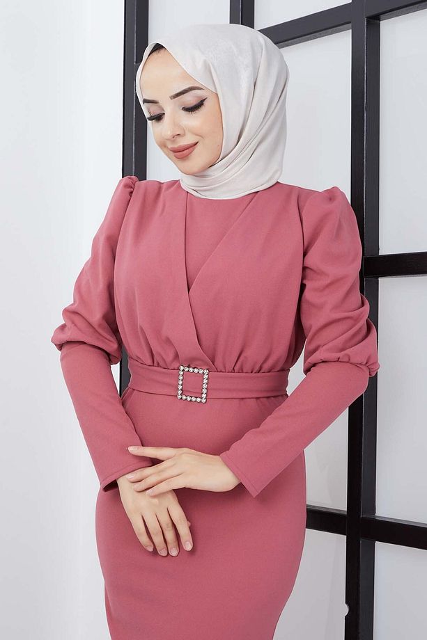 Aykız Krep Elbise - Gül Kurusu - 7