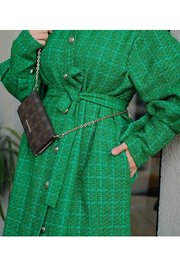 Kadın Mevsimlik Düğmeli Kuşaklı Kaban - 2