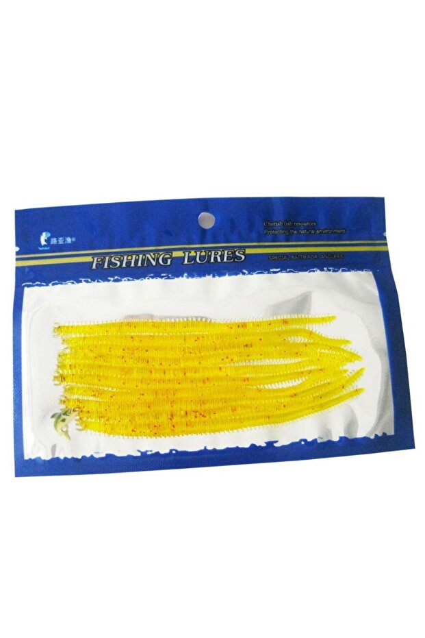 10 Adet Set 13,5cm Simli Sarı Silikon Solucan Sahte Yem - 2