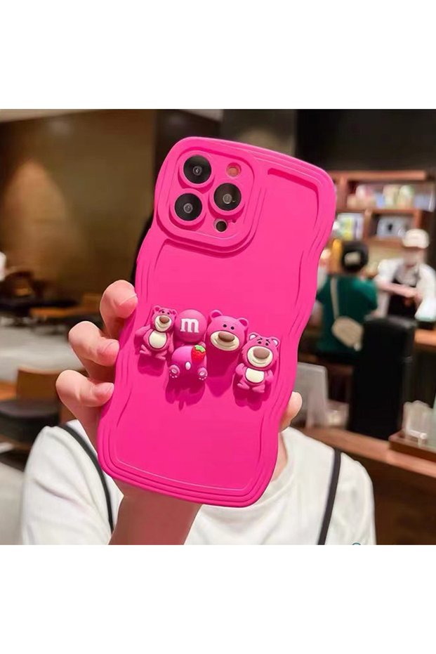 iPhone 13 Pro Max Case with Cute Teddy Bear and Strawberry Emoji