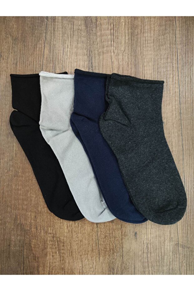 Men's 4 Pairs of Non-Elastic Socks with Seamless Toe, Cotton Half Socks