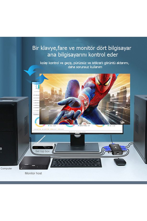 4 Port Usb Kvm Switch Çoklayıcı 4pc Tek Monitör Kasa Çoğaltıcı - 2
