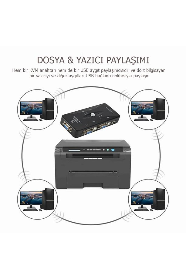 4 Port Usb Kvm Switch Çoklayıcı 4pc Tek Monitör Kasa Çoğaltıcı - 3