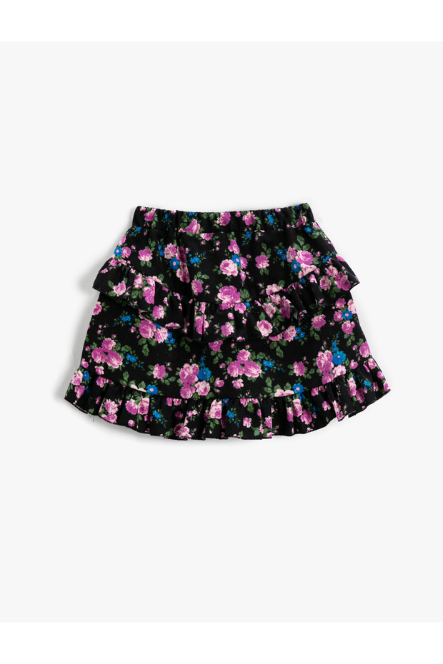 Floral Mini Skirt with Cascading Ruffles
