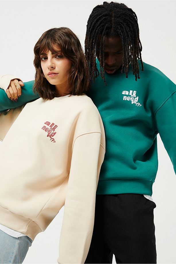 Eazy All You Need Oversize Camel Unisex Bisiklet Yaka Kalın Sweatshirt - 4