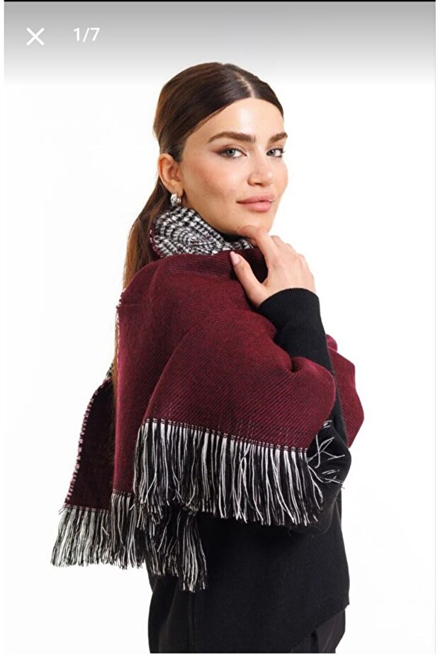 Double Sided Plaid Wool Shoulder Shawl - 70x190cm - Winter Shawl
