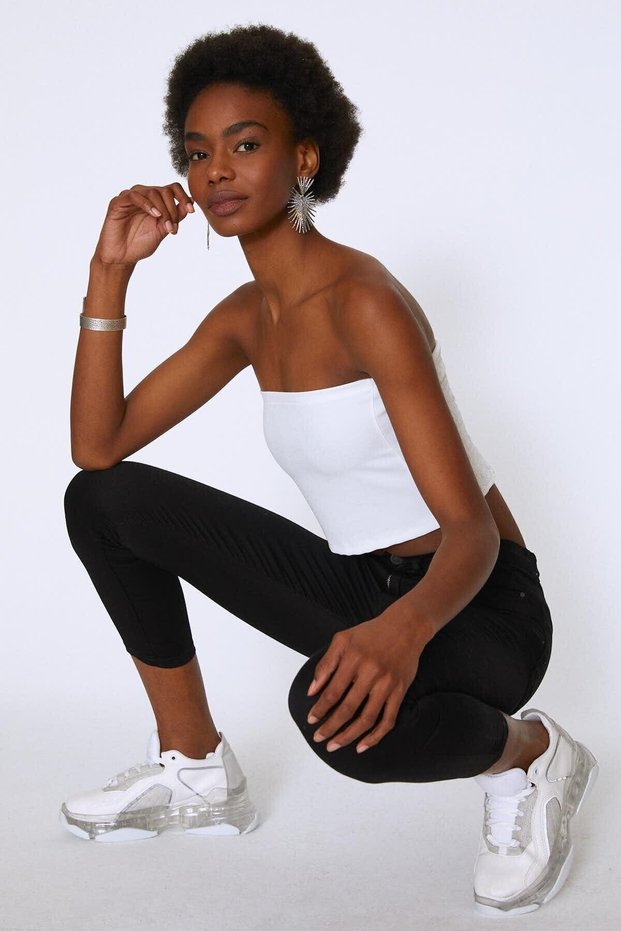 Black High Waist Slim Skinny Slim Leg Colorfast Jeans Trousers